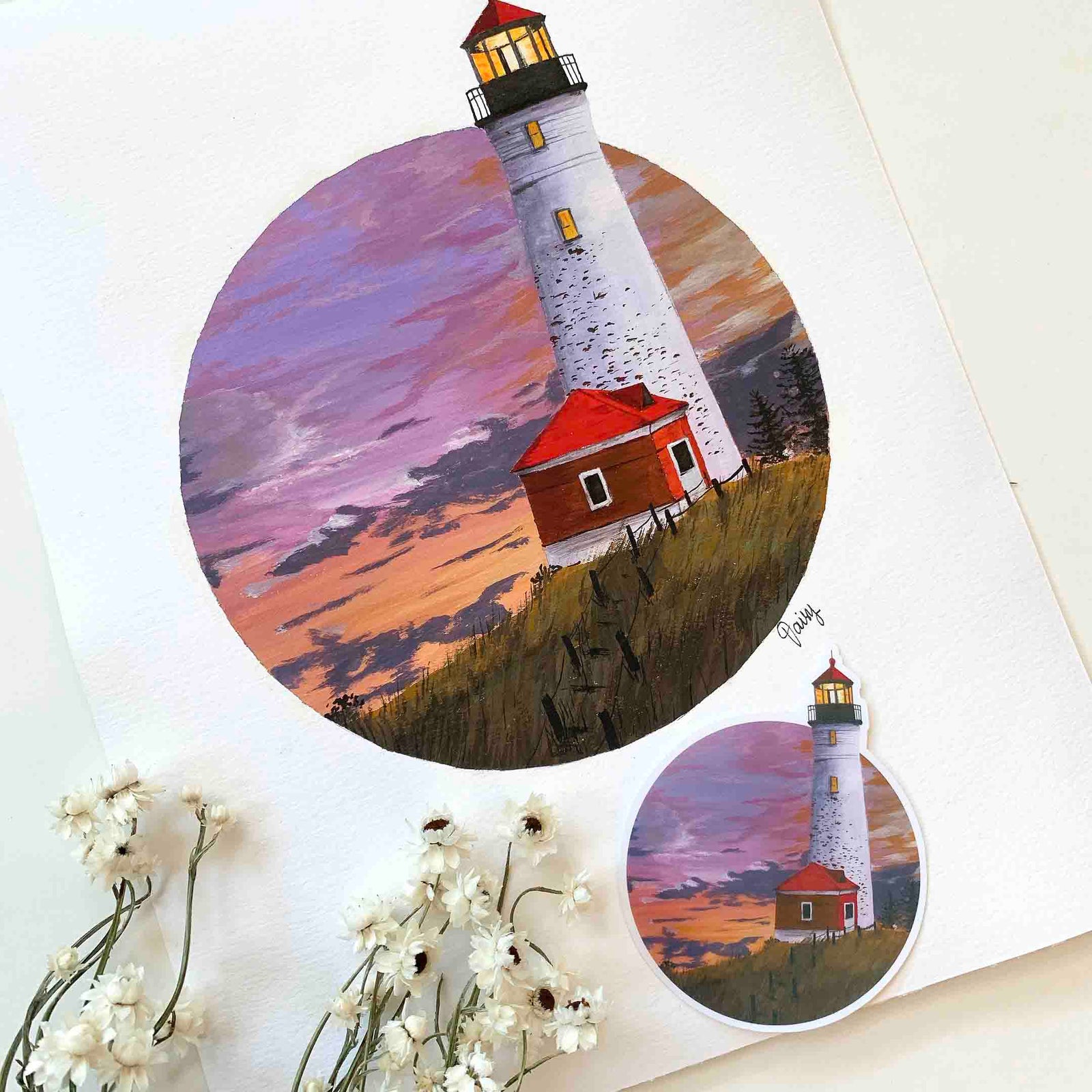 Lighthouse Sunset Original Painting