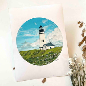 Lighthouse in a Daisy Field Original Painting