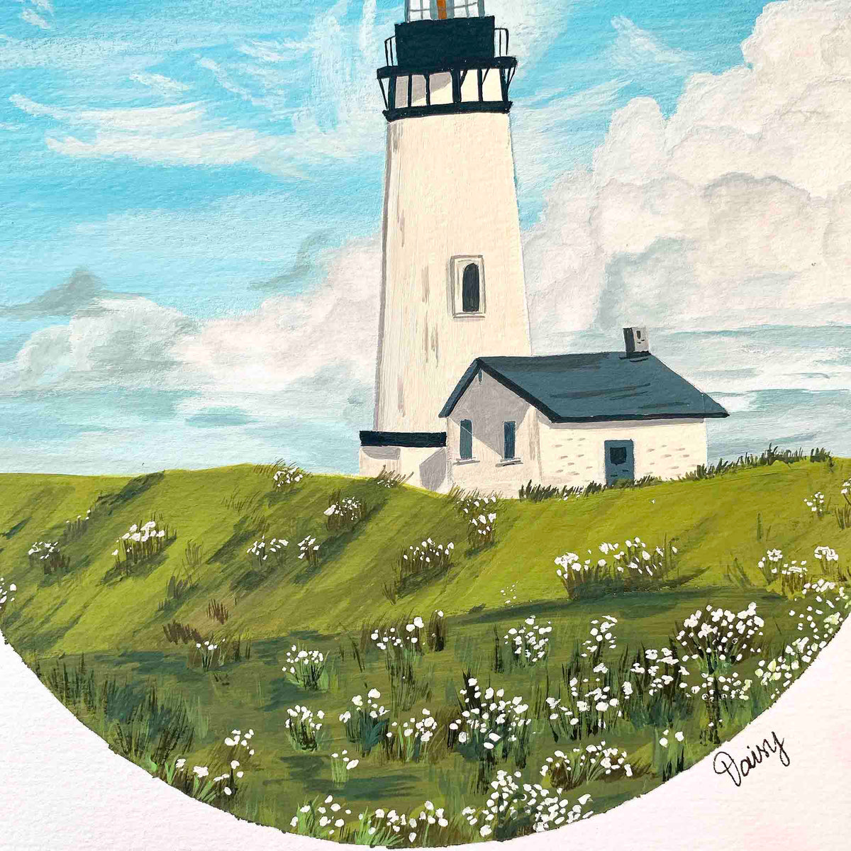 Lighthouse in a Daisy Field Original Painting