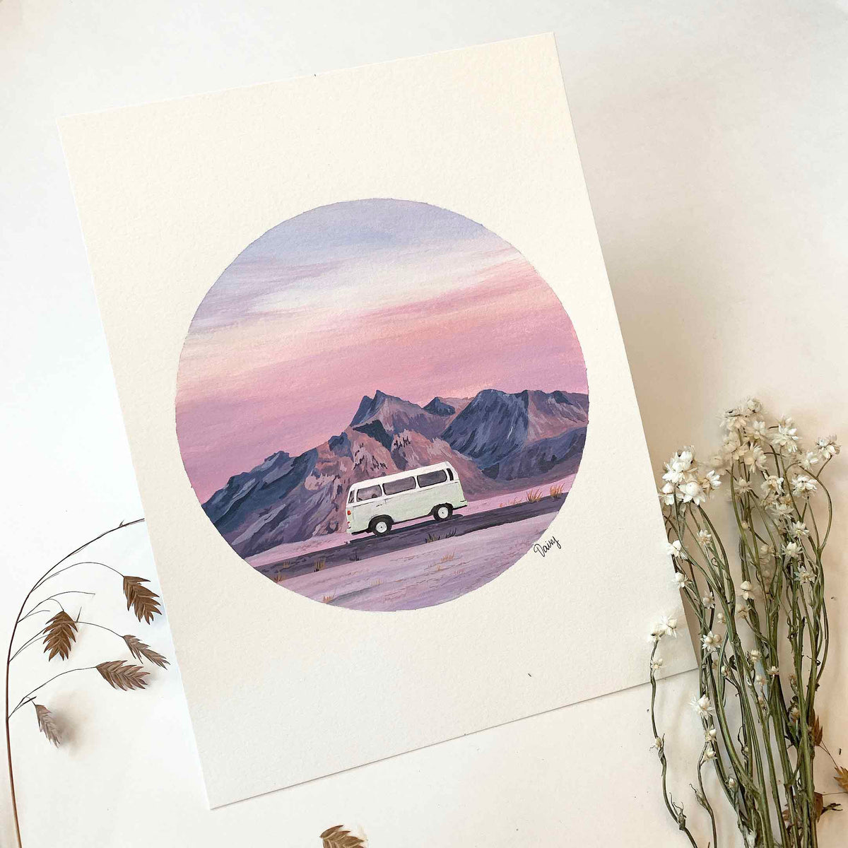 Green Volkswagen Camper Van Original Painting