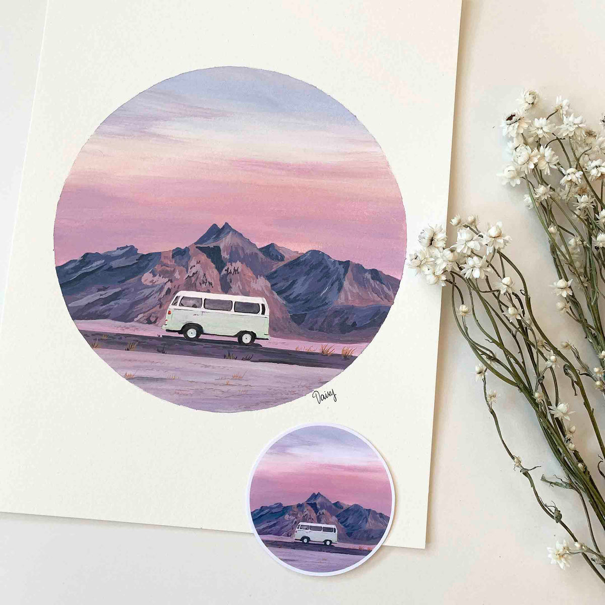 Green Volkswagen Camper Van Original Painting