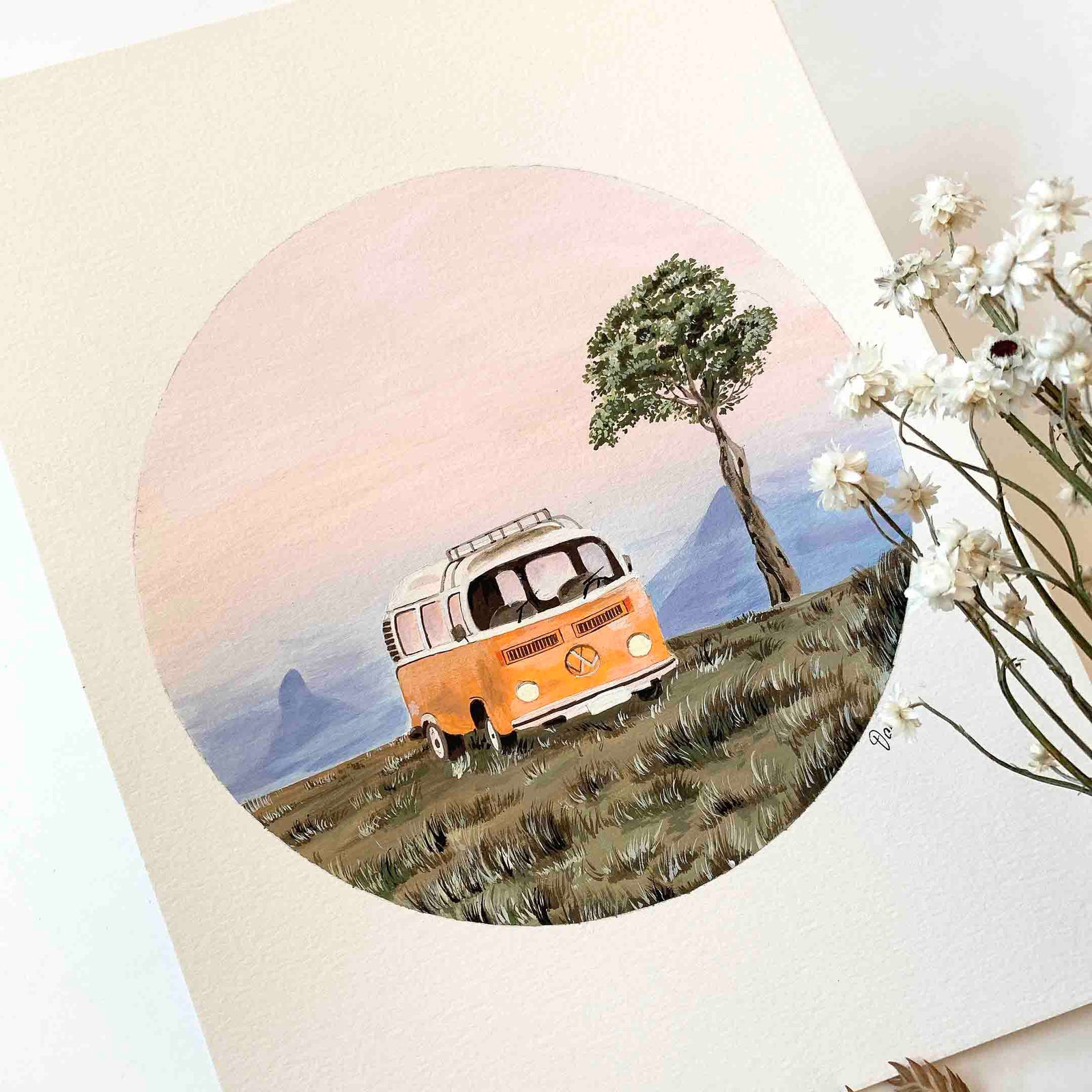 Orange Volkswagen Camper Van Original Painting