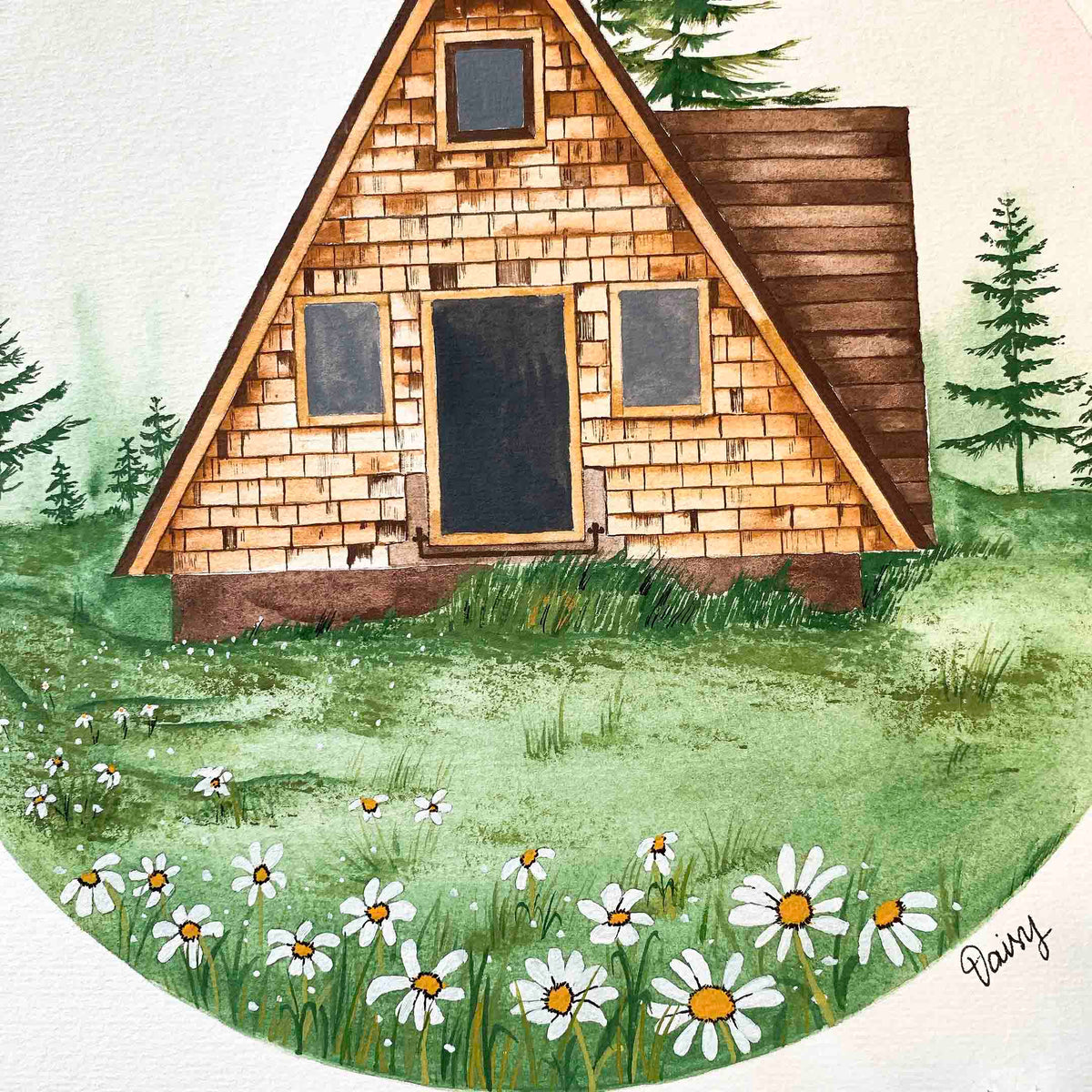 Cabin in a Daisy Field Original Painting